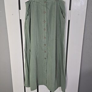 Novel Tencel Authors Inc Full Button Front Maxi Skirt L Sage Green Cottagecore